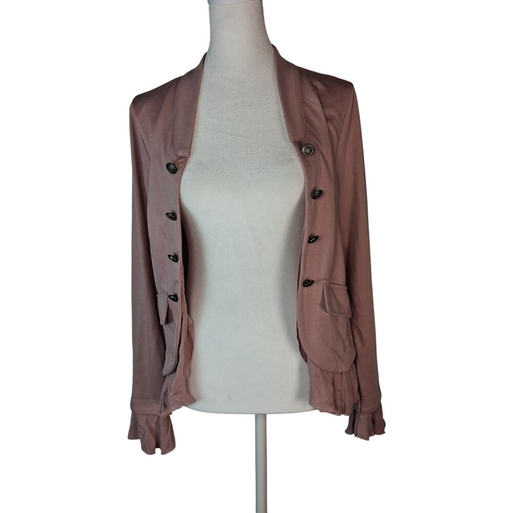 Dusty Rose Pink Fashion Jacket Ruffles Feminine Romantic Girly Military Style